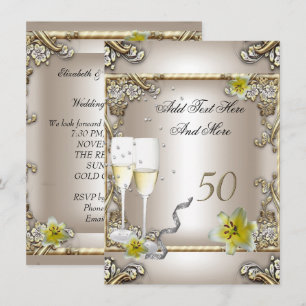 Invitación Boda Aniversario Crema Oro Lirio Plata