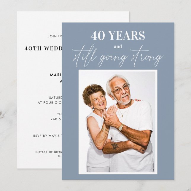 Invitación Boda Aniversario Dusty Blue Script Cualquier Año (Anverso / Reverso)