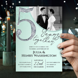 Invitación Boda Aniversario Foto Personalizada Verde 