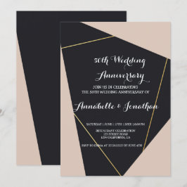 Invitación Boda Aniversario geométrico rosa negro y dorado
