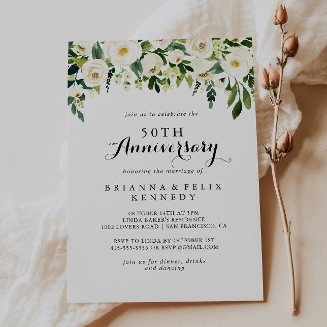 Invitación Boda aniversario Greenery Floral Blanco 50 (Subido por el creador)
