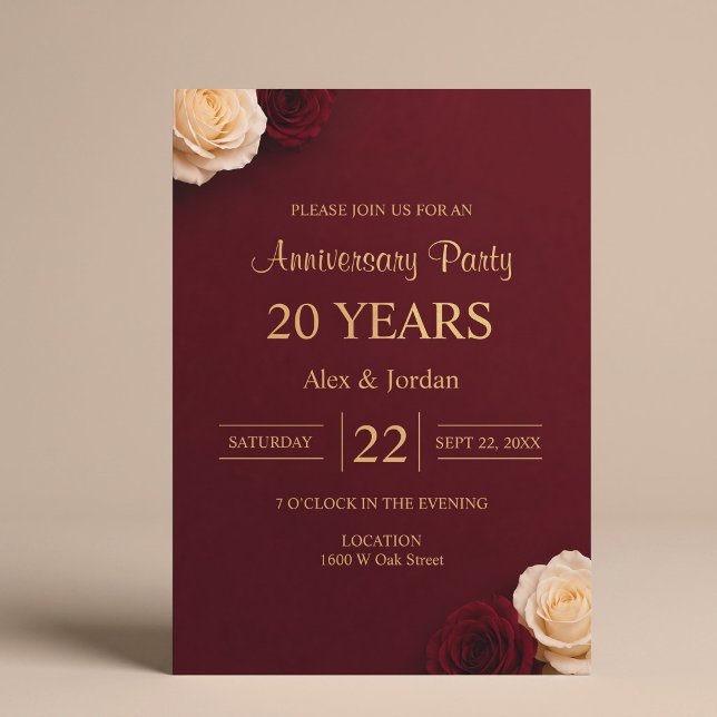 Invitación Boda Aniversario Rosa Borgoña (Subido por el creador)