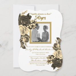 Invitación Boda Aniversario Rosa Vintage - 50º Dorado