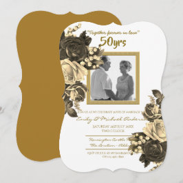 Invitación Boda Aniversario Rosa Vintage - 50º Dorado