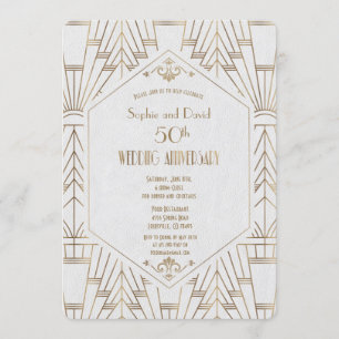 Invitación Boda Aniversario Royal Gold Blanco Great Gatsby
