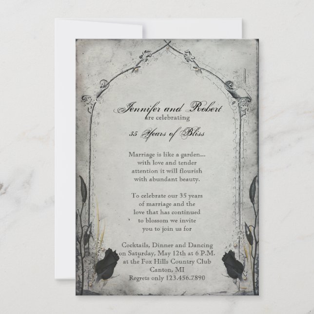 Invitación Boda Aniversario Trellis Rosa Negra Gótica (Anverso)