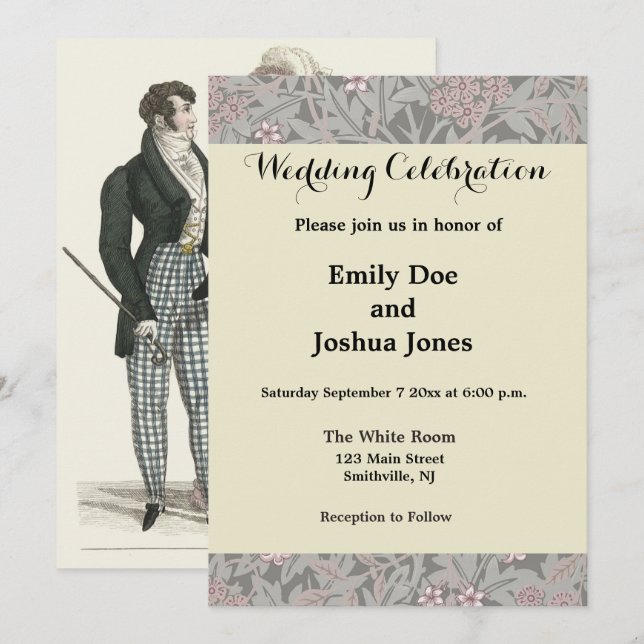 Invitación Boda antigua 1823 hombre mujer moda (Anverso / Reverso)