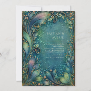 Invitación Boda Antigüa con Foliaje Giratorio Art Nouveau