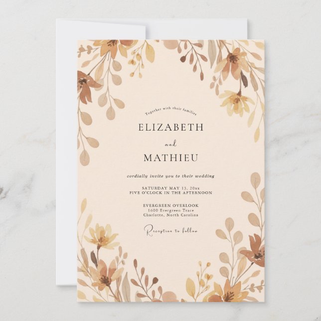 Invitación Boda Antigüa con Hojas de Champagne (Anverso)