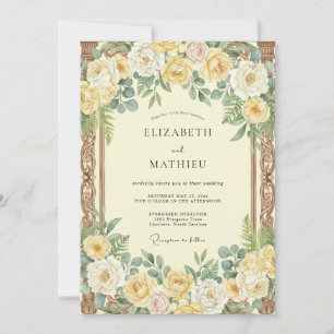 Invitación Boda Antigua Rosa Amarillo Mantequilla