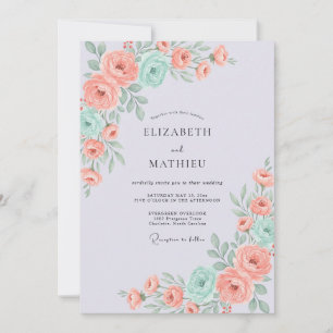 Invitación Boda Antigua Rosa Coral Menta