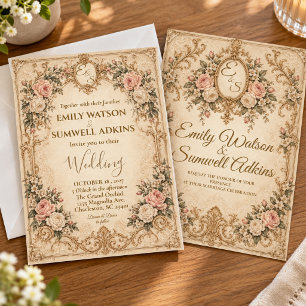 Invitación Boda Antigua Rosa de Rococó Francés Vintage