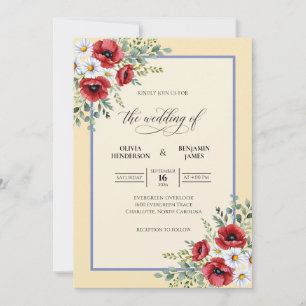 Invitación Boda Antigüedad Crema Amapola Roja