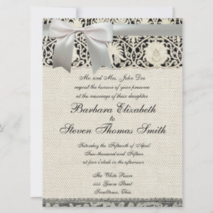 Invitación Boda Antigüedad Encaje Lino Blanco Clásico Bonito