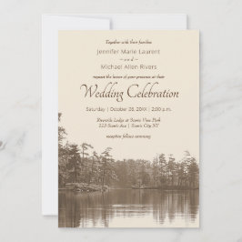 Invitación boda antiguo del paisaje del lago montañoso plácid