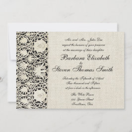 Invitación Boda Antiguo Encaje Lino Blanco Clásico Bonito