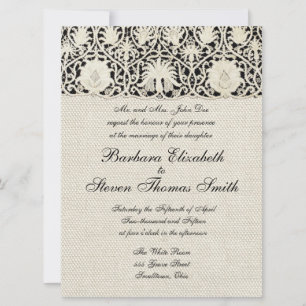 Invitación Boda Antiguo Encaje Lino Blanco Clásico Bonito