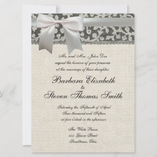 Invitación Boda Antiguo Encaje Lino Blanco Clásico Bonito