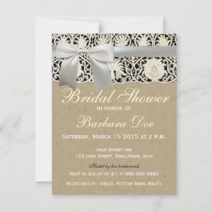 Invitación Boda Antiguo Encaje Lino Blanco Clásico Bonito