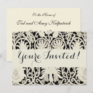 Invitación Boda Antiguo Encaje Lino Blanco Clásico Bonito