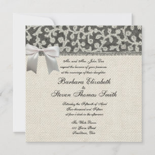 Invitación Boda Antiguo Encaje Lino Blanco Clásico Bonito