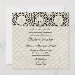 Invitación Boda Antiguo Encaje Lino Blanco Clásico Bonito