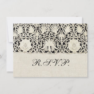 Invitación Boda Antiguo Encaje Lino Blanco Clásico Bonito