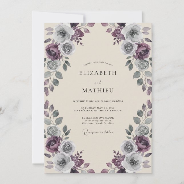 Invitación Boda Antiguo Rosa Pizarra Ciruela (Anverso)