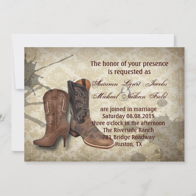 Invitación boda apenado del vaquero del país occidental (Reverso)