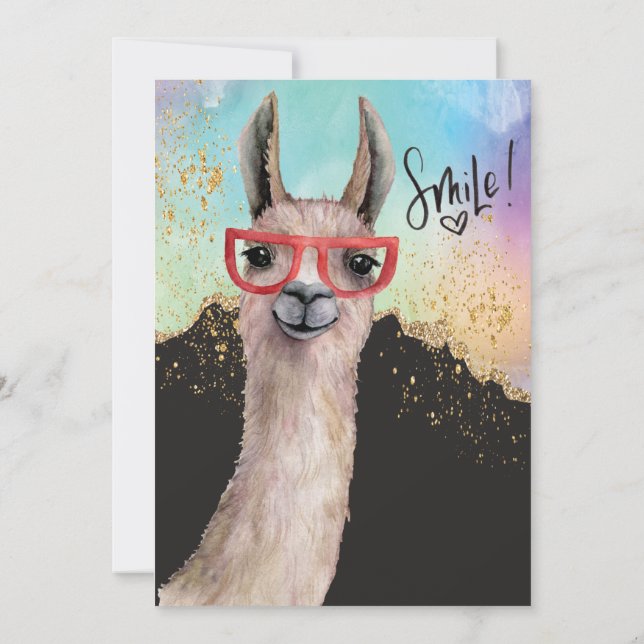 Invitación Boda Aplazada Acuarela Glitter Llama Divertida (Reverso)
