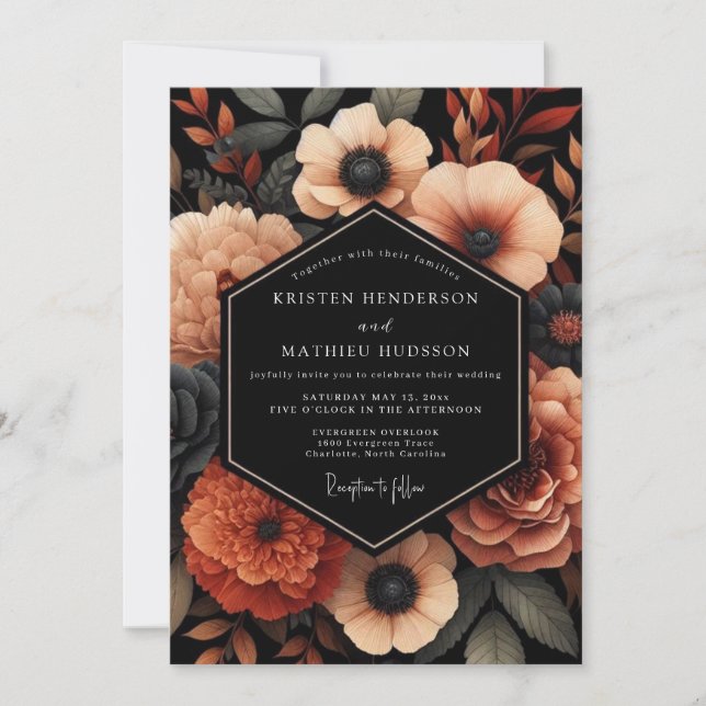 Invitación Boda Apricot Noir Bloom (Anverso)