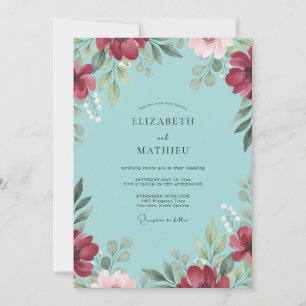 Invitación Boda Aqua Burgundy Amapola
