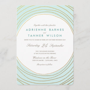 Invitación Boda Aqua de los Anillos de Oro Modernos
