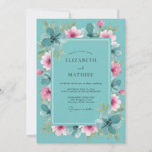 Invitación Boda Aqua Dusty Pink Peonía