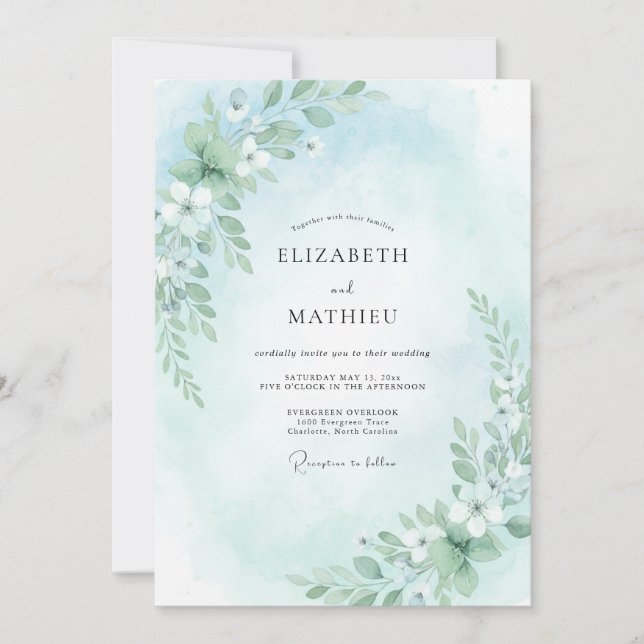 Invitación Boda Aqua Gentle Bloom (Anverso)