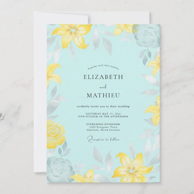 Invitación Boda Aqua Lemon Lily (Anverso)
