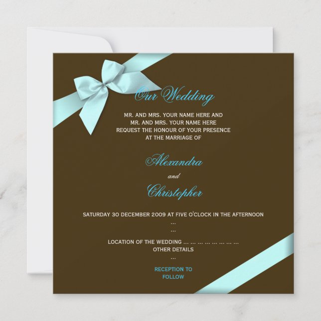Invitación Boda Aqua Ribbon S4 (Anverso)