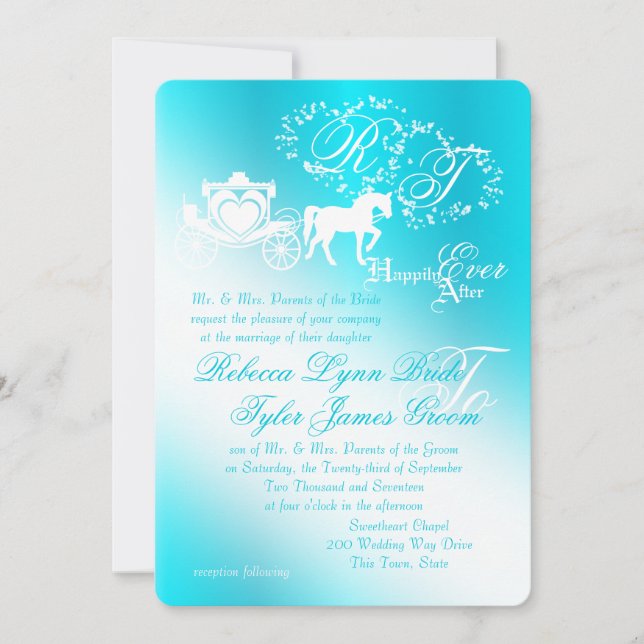 Invitación Boda Aqua Tale Carriage de hadas (Anverso)