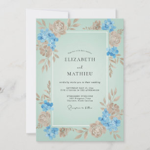 Invitación Boda Aqua Tan Blossom
