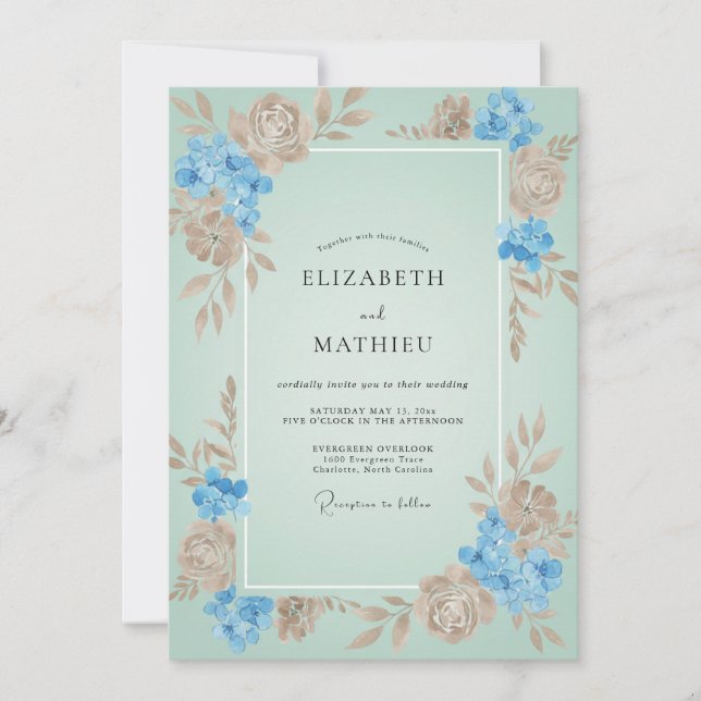 Invitación Boda Aqua Tan Blossom (Anverso)