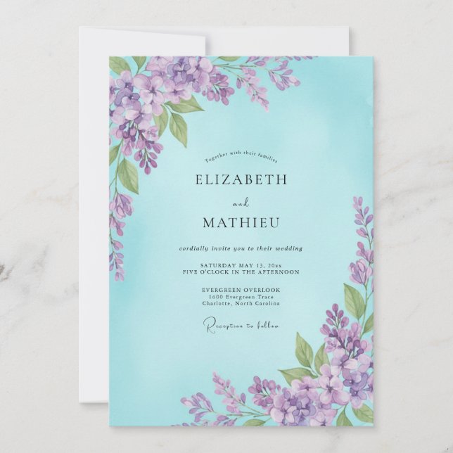 Invitación Boda Aqua Violeta Wisteria (Anverso)