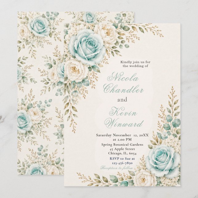 Invitación Boda Aqua y Marfil (Anverso / Reverso)