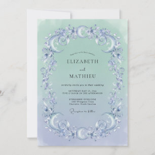 Invitación Boda Aquamarina Periwinkle Filigrana Eucalipto