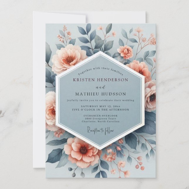 Invitación Boda Aquarela de Melocotón Pizarra (Anverso)