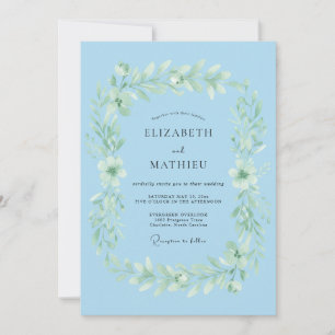 Invitación Boda Aquarela Ligera de Color Azul Cielo