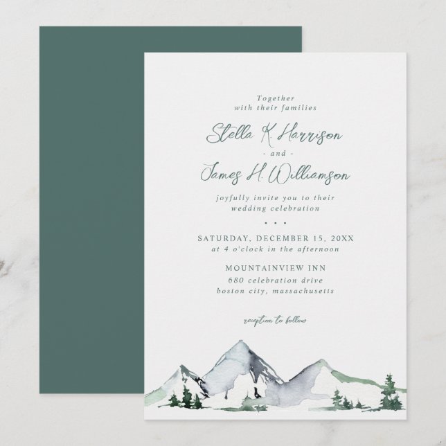 Invitación Boda Aquarela Montañas Rústicas (Anverso / Reverso)