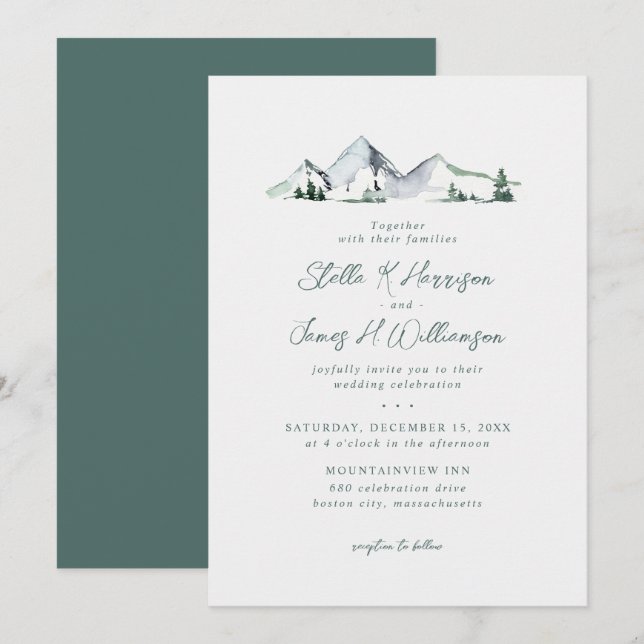 Invitación Boda Aquarela Montañas Rústicas (Anverso / Reverso)