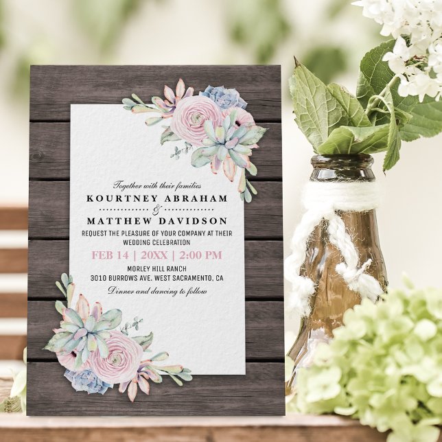 Invitación Boda Aquarela Rústica Suculenta Rosa Melocotón (Subido por el creador)