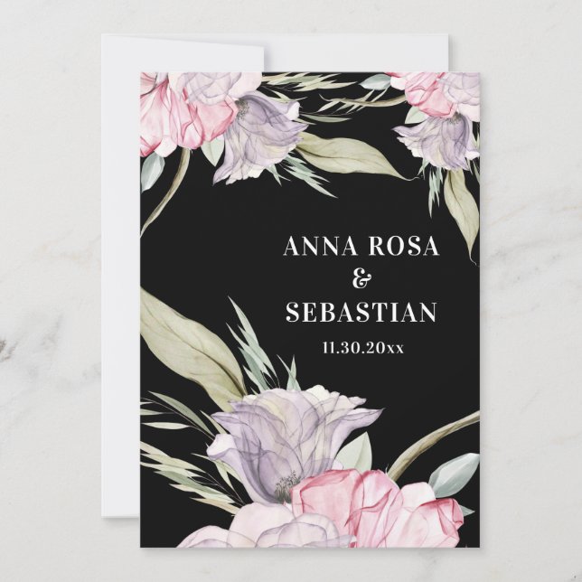 Invitación *~* Boda AR15 del Rosa floral rosado RSVP de Rubor (Anverso)