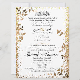 Invitación Boda Árabe E Inglesa Con Floral De Oro